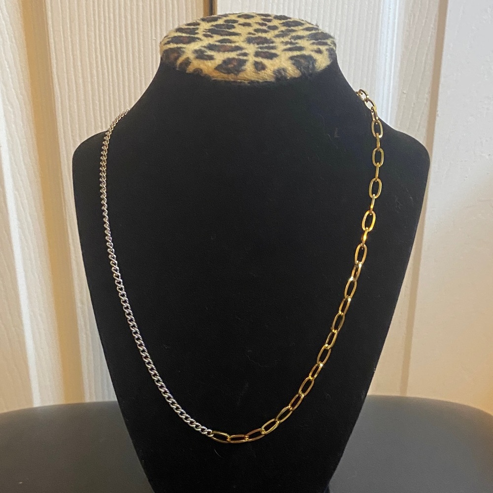 Unisex Two-Tone Stainless Steel 22” Chain Necklace - Picture 4 of 5